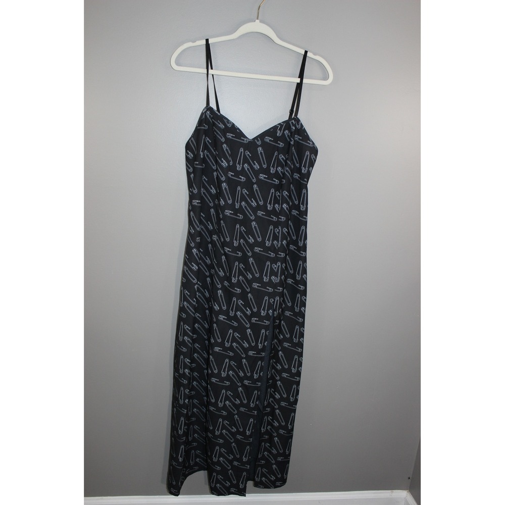 Foxblood Dress Womens XL Black Great Safety Pin Print Midi Adjustable Straps